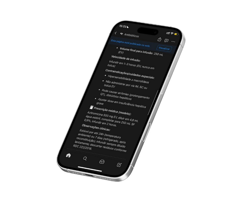Consulta de medicamento do Manual de Diluição em um celular