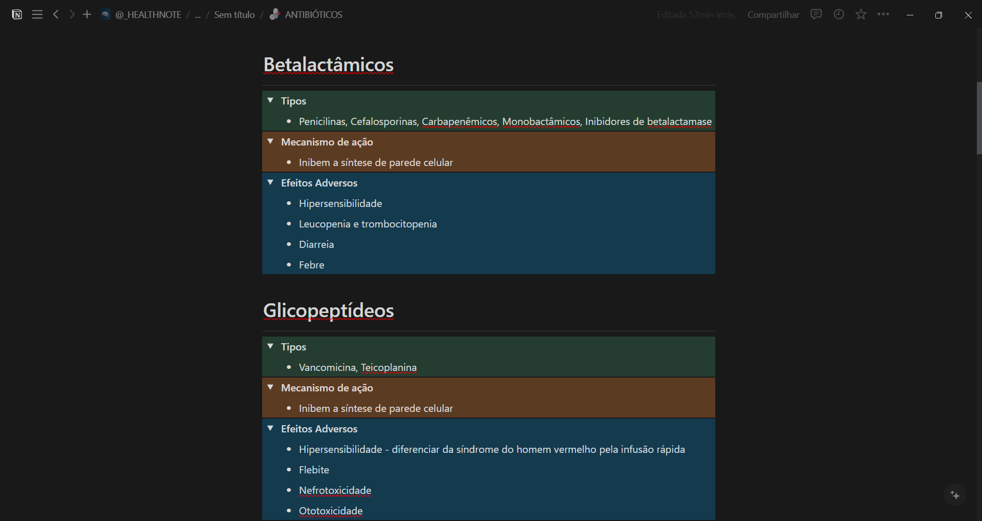 Exemplo de resumo médico organizado em tópicos